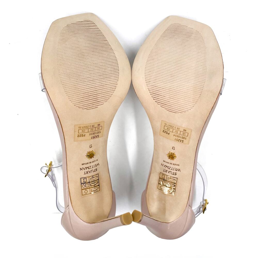 Stuart Weitzman NudistCurve 100 Sandals Clear Strap‎ Heels Square Toe Sz 9 - Picture 8 of 10